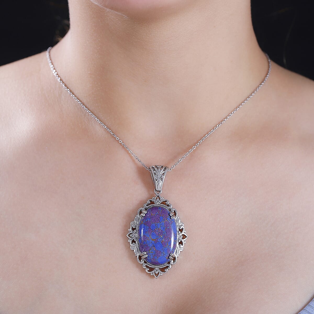 Karis Mojave Purple Turquoise 25.25 ctw Pendant in Platinum Bond with Stainless Steel Necklace 20 Inches image number 2