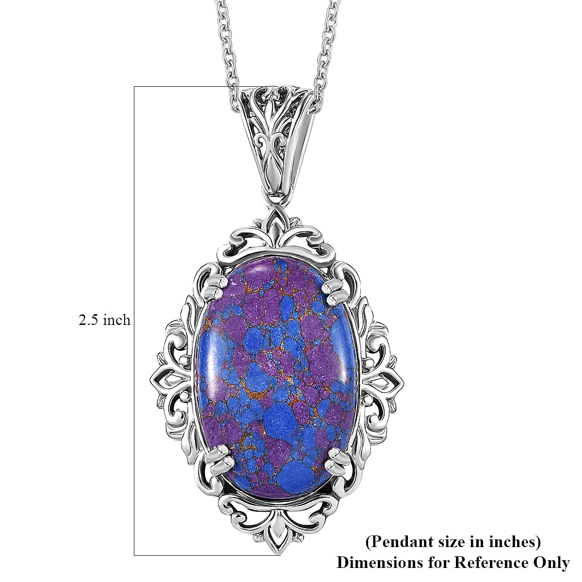 Karis Mojave Purple Turquoise 25.25 ctw Pendant in Platinum Bond with Stainless Steel Necklace 20 Inches image number 6