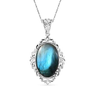 Karis Malagasy Labradorite 43.75 ctw Pendant in Platinum Bond with Stainless Steel Necklace 20 Inches