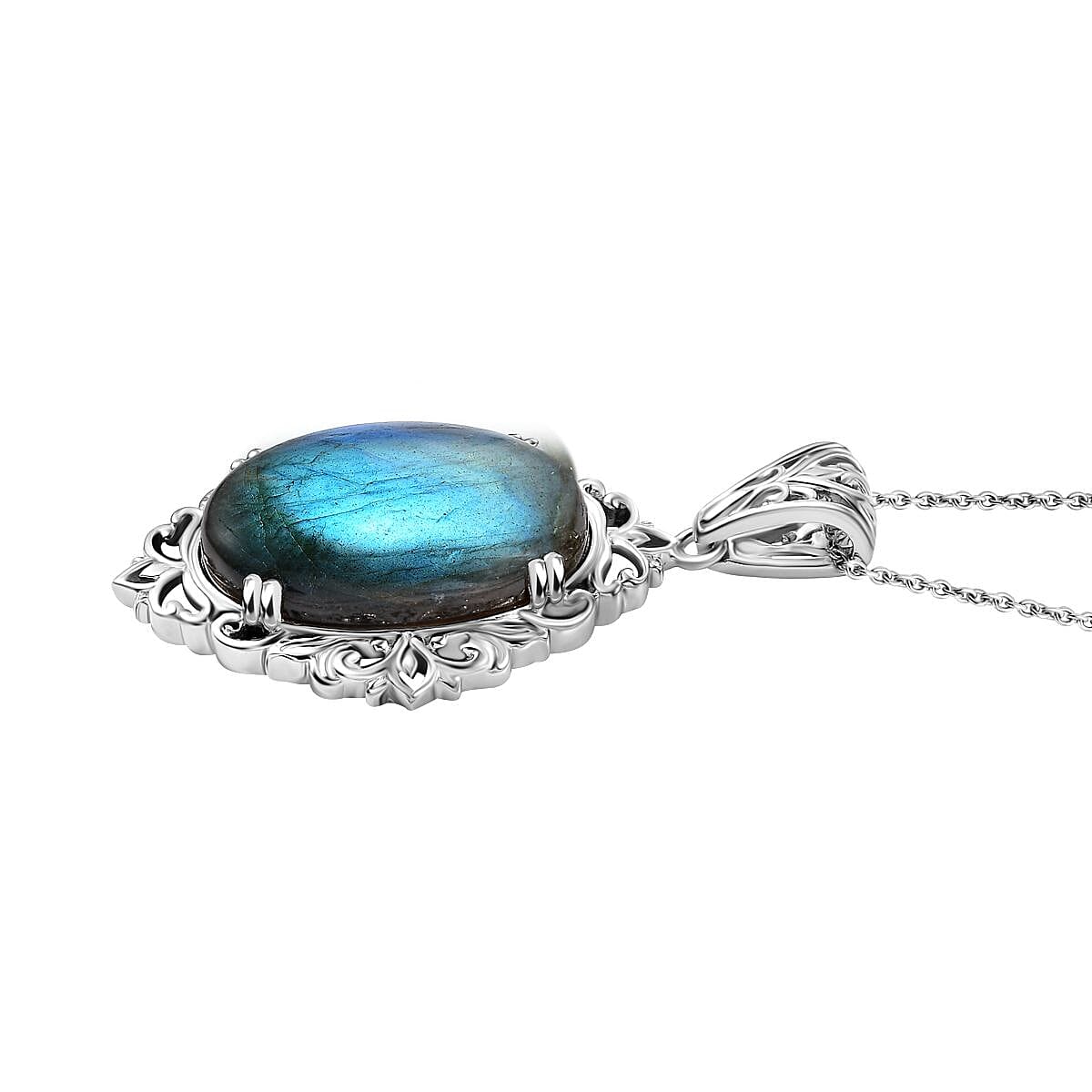 Karis Malagasy Labradorite 43.75 ctw Pendant in Platinum Bond with Stainless Steel Necklace 20 Inches