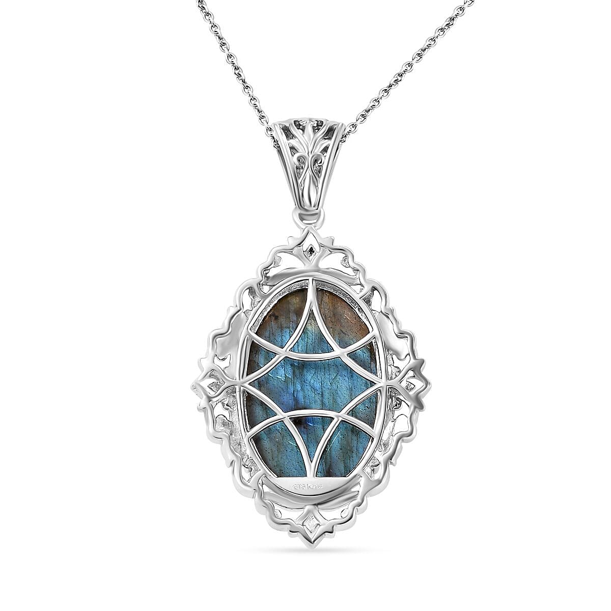 Karis Malagasy Labradorite 43.75 ctw Pendant in Platinum Bond with Stainless Steel Necklace 20 Inches