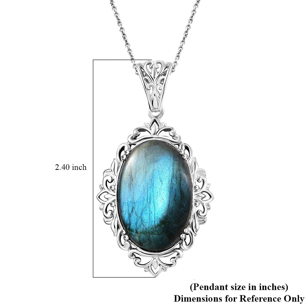 Karis Malagasy Labradorite 43.75 ctw Pendant in Platinum Bond with Stainless Steel Necklace 20 Inches
