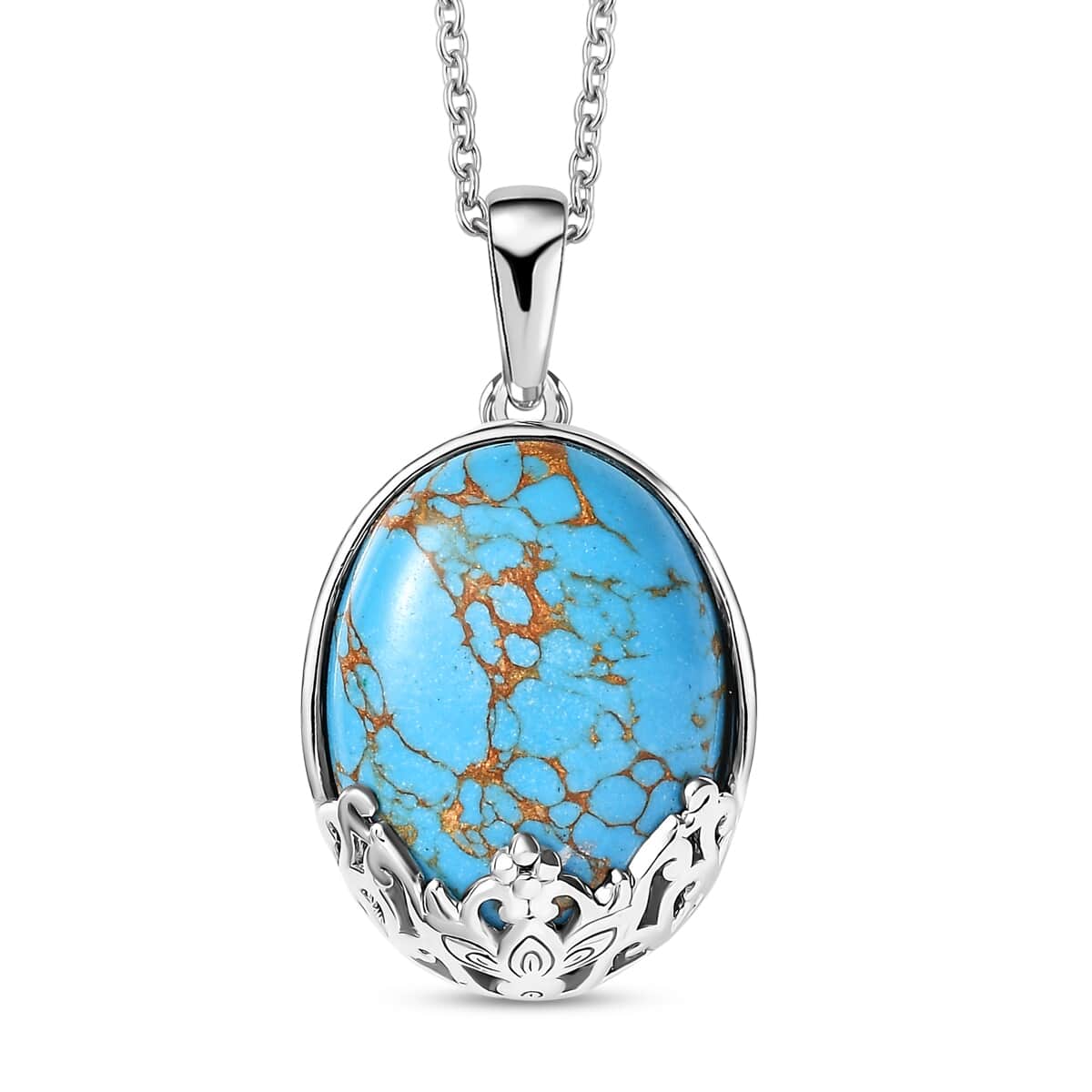 Karis Mojave Blue Turquoise 12.60 ctw Pendant in Platinum Bond with Stainless Steel Necklace 20 Inches image number 0