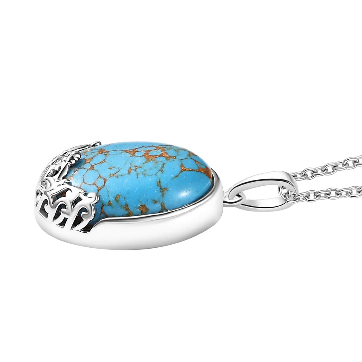 Karis Mojave Blue Turquoise 12.60 ctw Pendant in Platinum Bond with Stainless Steel Necklace 20 Inches image number 3