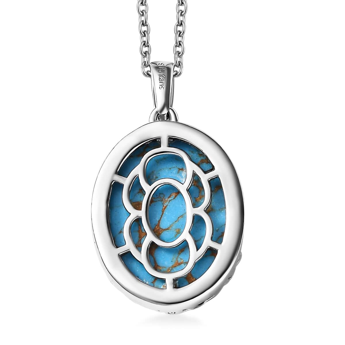 Karis Mojave Blue Turquoise 12.60 ctw Pendant in Platinum Bond with Stainless Steel Necklace 20 Inches image number 4