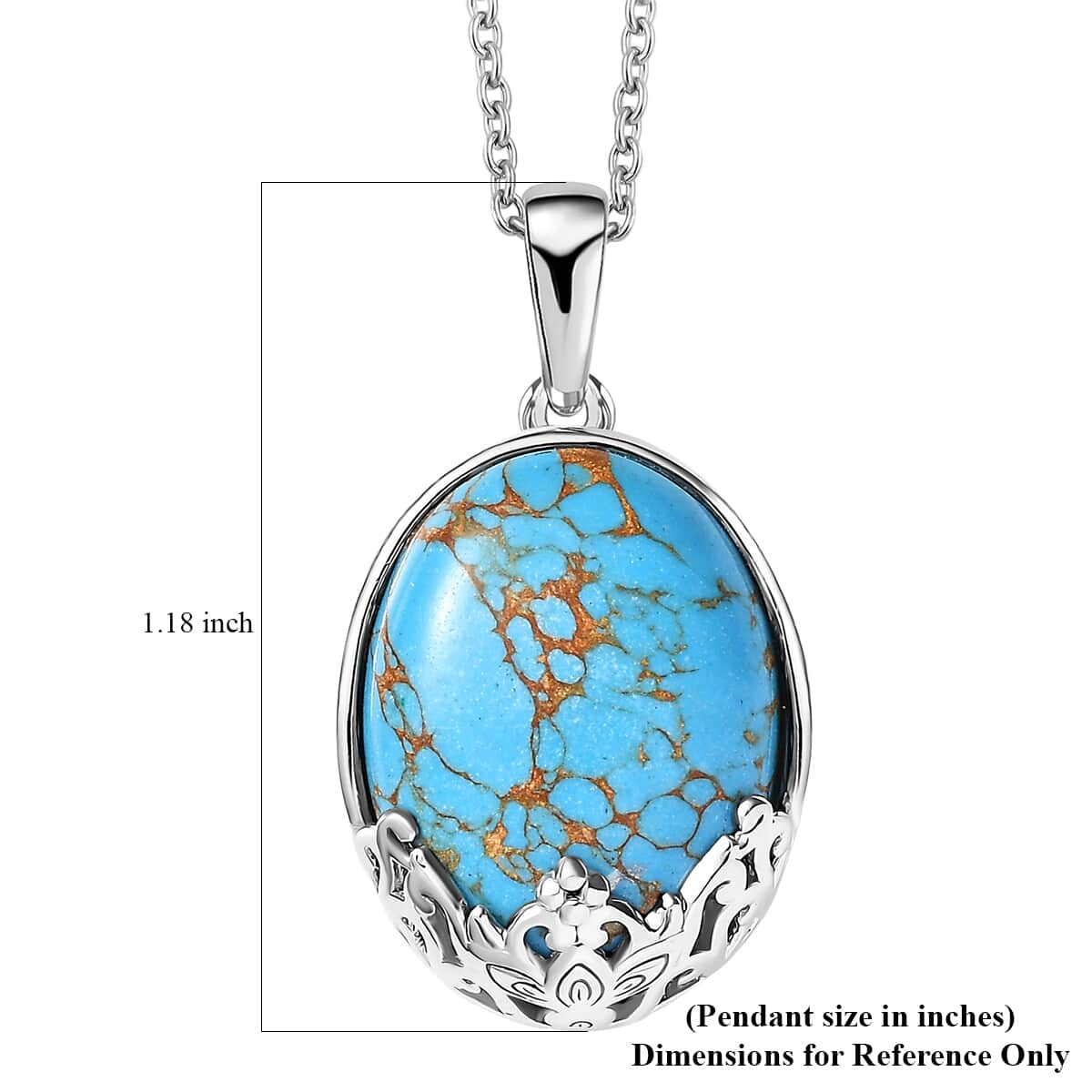 Karis Mojave Blue Turquoise 12.60 ctw Pendant in Platinum Bond with Stainless Steel Necklace 20 Inches image number 6