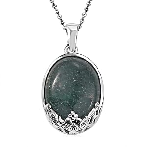 Karis Green Aventurine 16.25 ctw Pendant in Platinum Bond with Stainless Steel Necklace 20 Inches