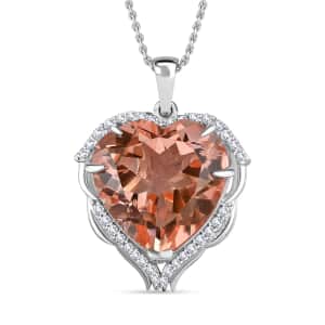 Morganique Quartz (Triplet) and White Zircon Heart Pendant Necklace 20 Inches in Rhodium Over Sterling Silver 11.70 ctw