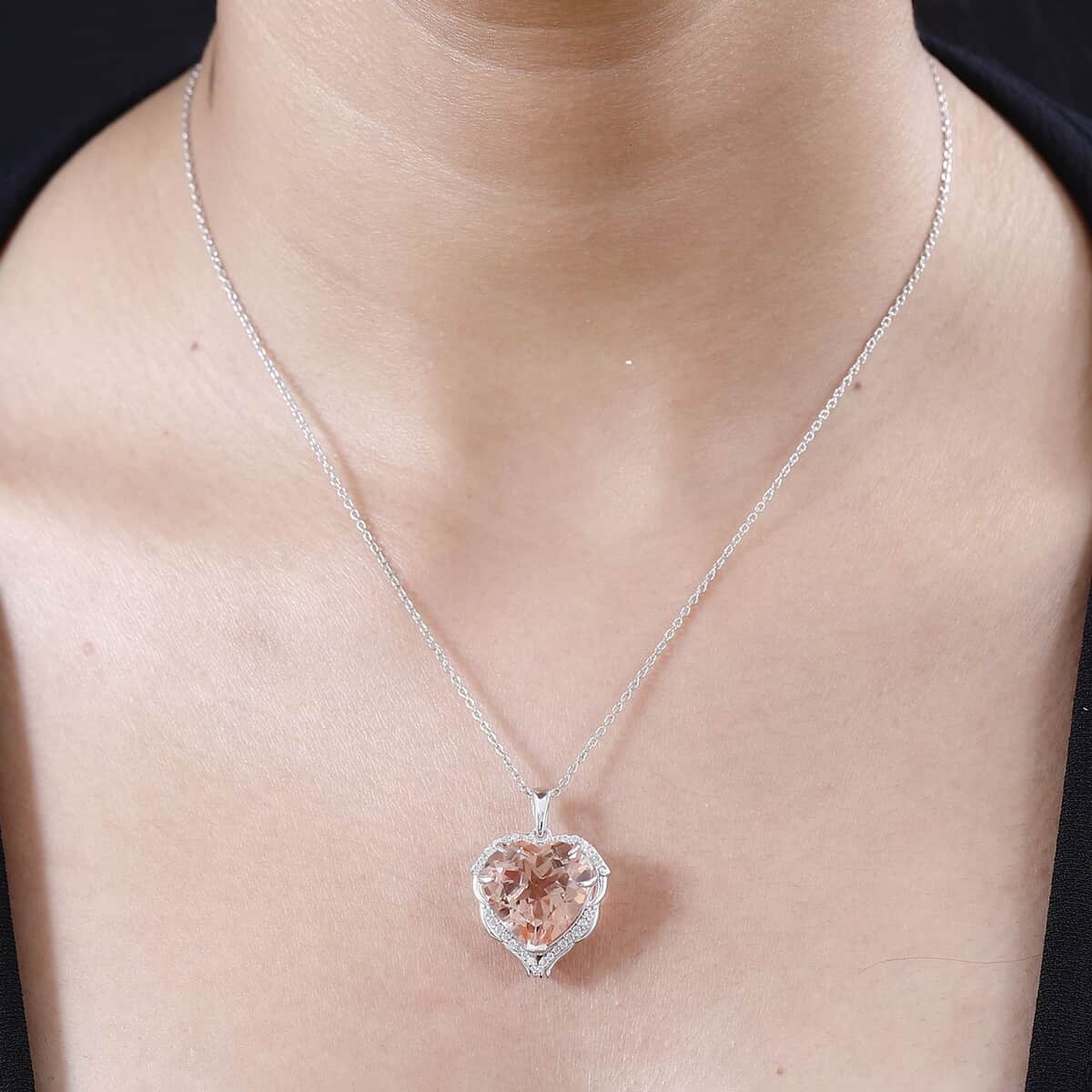 Morganique Quartz (Triplet) and White Zircon Heart Pendant Necklace 20 Inches in Rhodium Over Sterling Silver 11.70 ctw image number 2