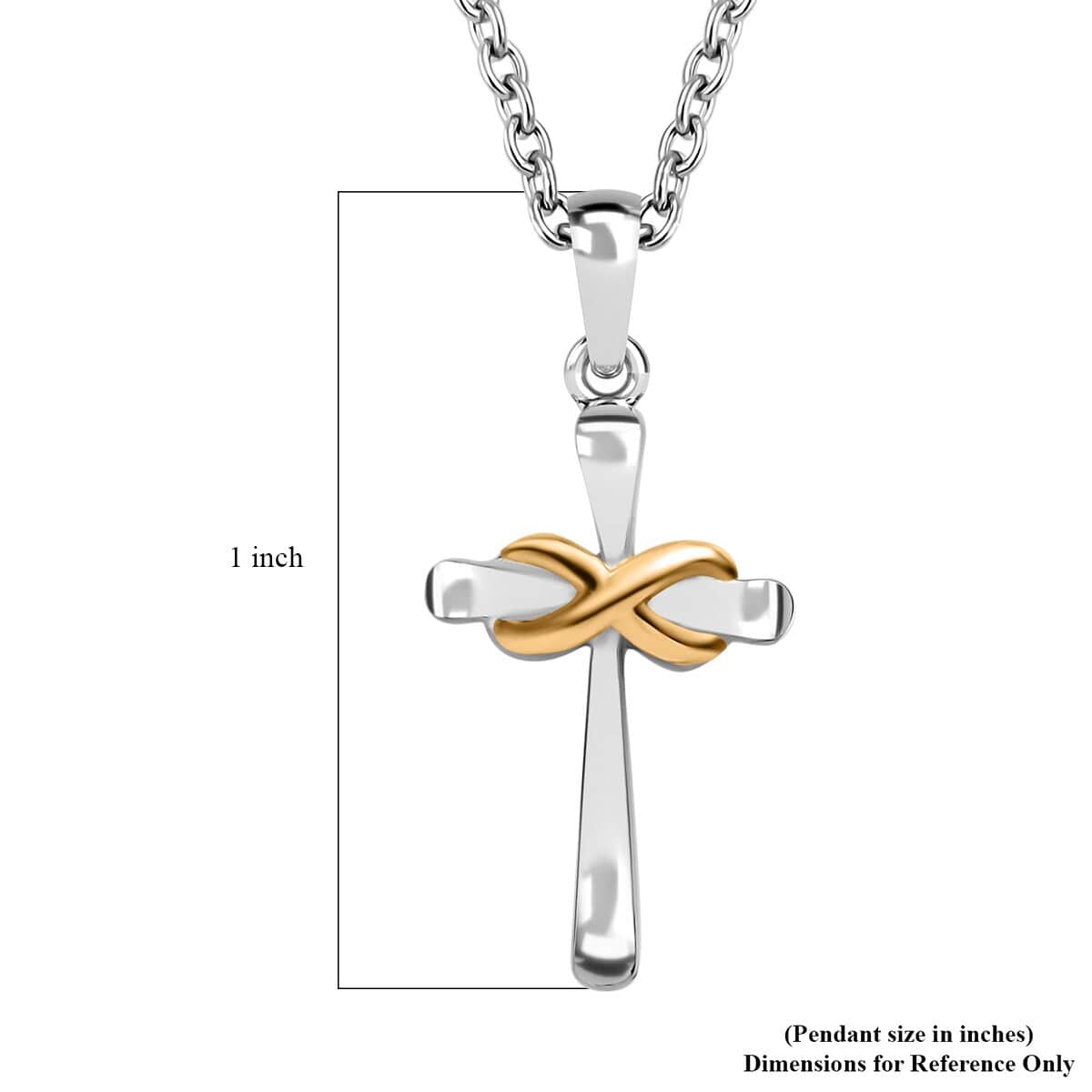 14K Yellow Gold and Rhodium Over Sterling Silver Infinity Cross Pendant with Stainless Steel Necklace 20 Inches image number 6