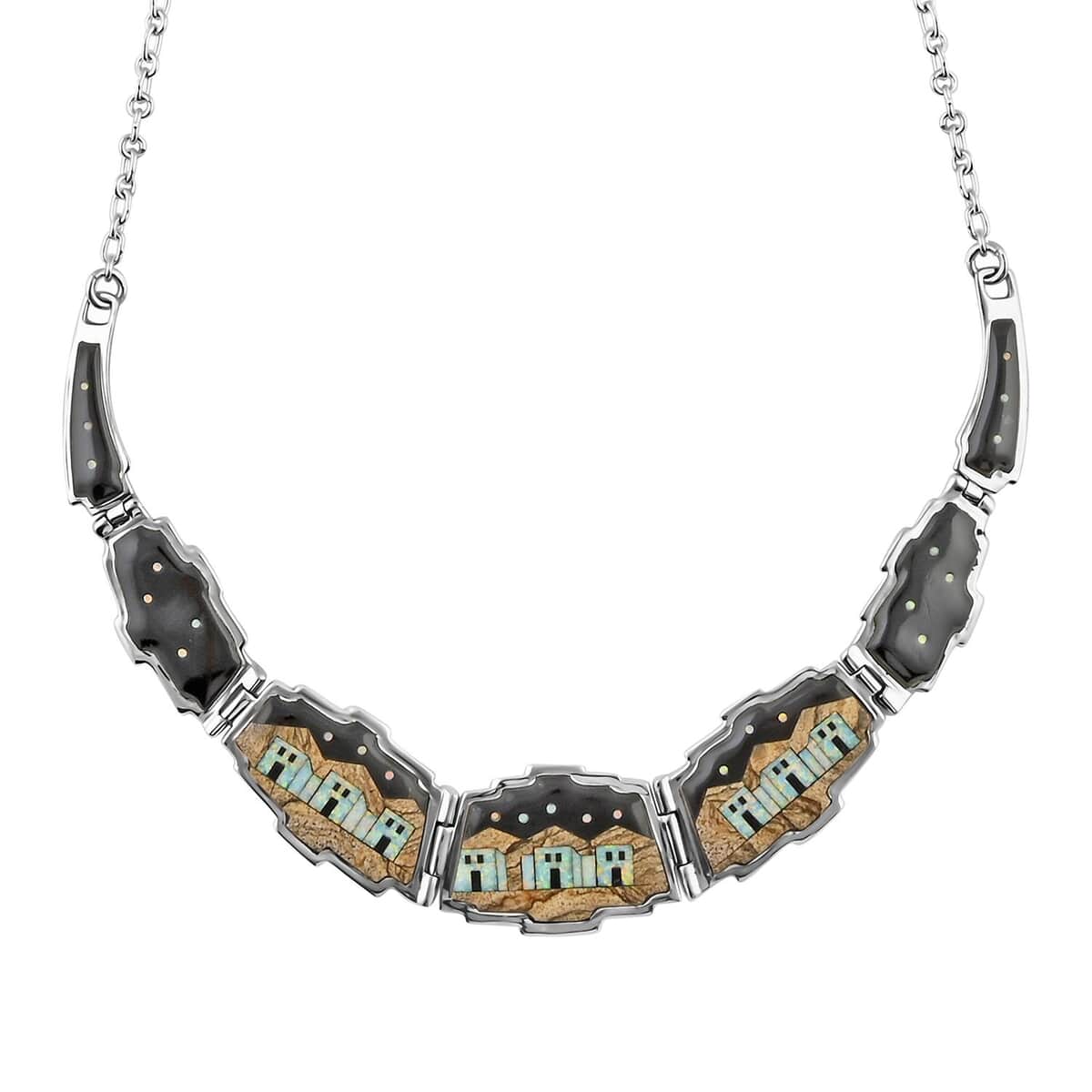 Santa Fe Style Black Onyx and Multi Gemstone Necklace 18 Inches and Earrings in Sterling Silver 45.75 ctw image number 1