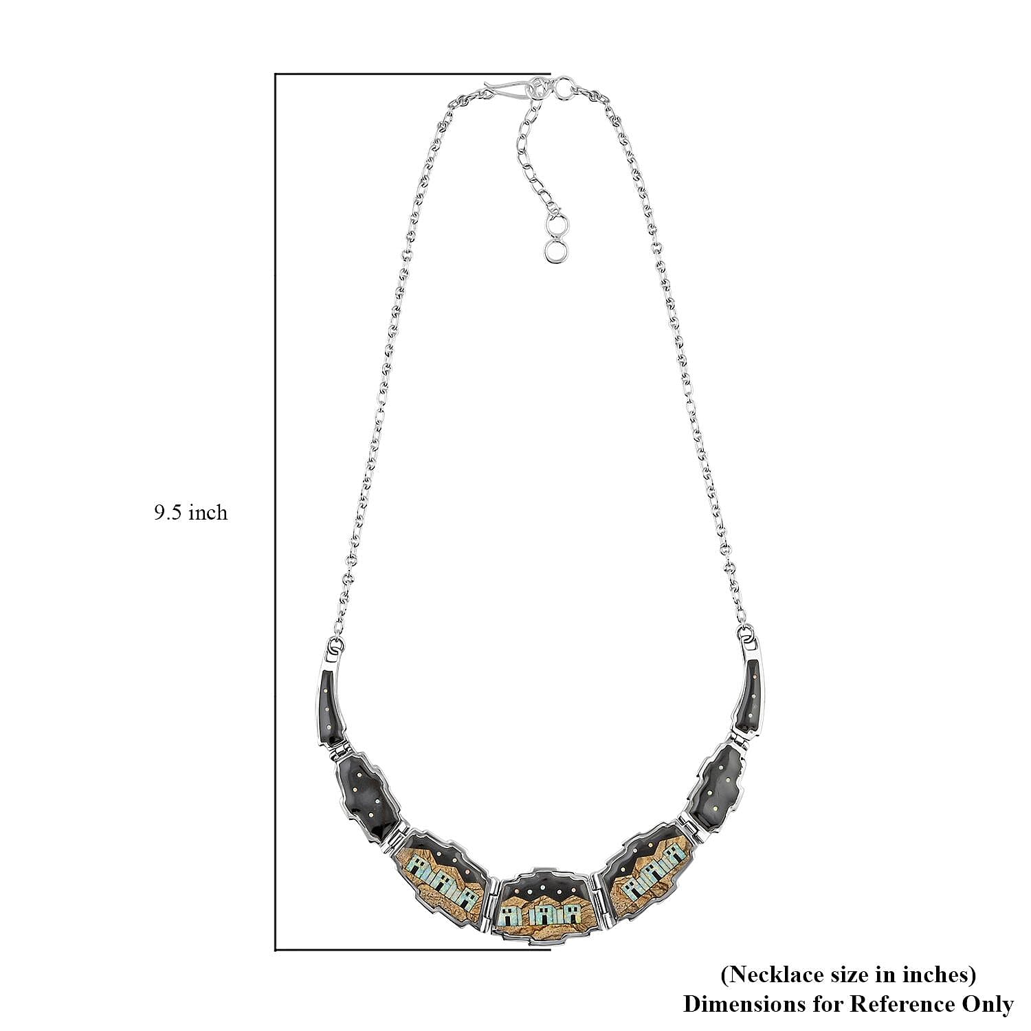 Santa Fe Style Black Onyx and Multi Gemstone Necklace 18 Inches and Earrings in Sterling Silver 45.75 ctw