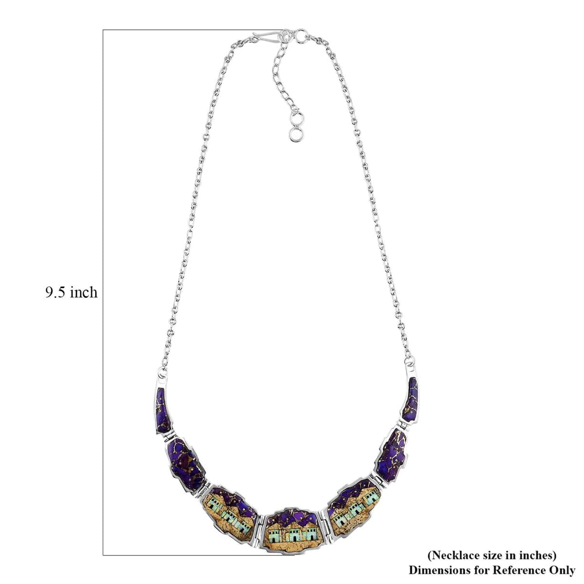 Santa Fe Style Purple Turquoise and Multi Gemstone Necklace 18-20 Inches and Earrings in Sterling Silver 45.75 ctw image number 3