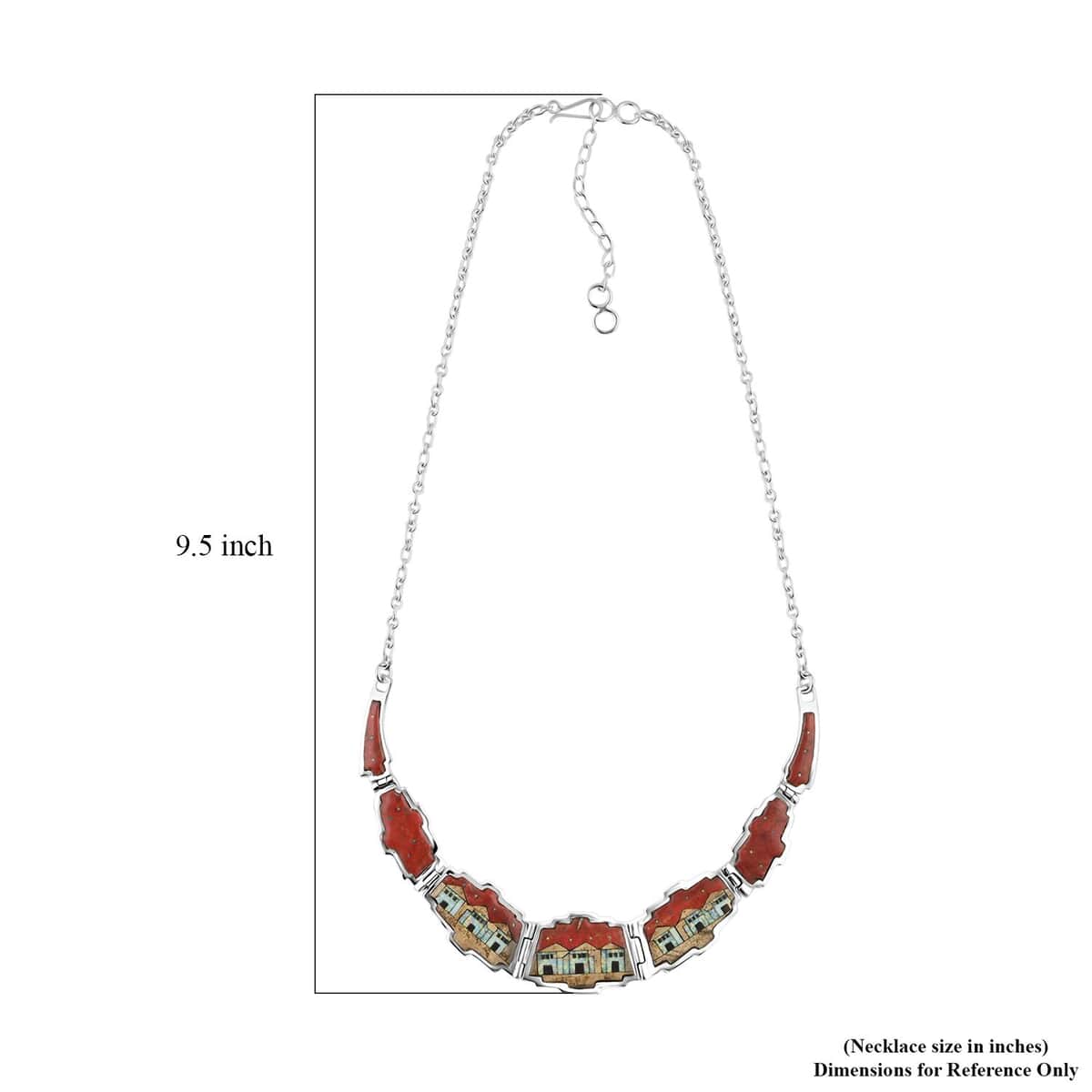 Santa Fe Style Red Coral and Multi Gemstone Necklace 18-20 Inches and Earrings in Sterling Silver 25.25 ctw image number 4