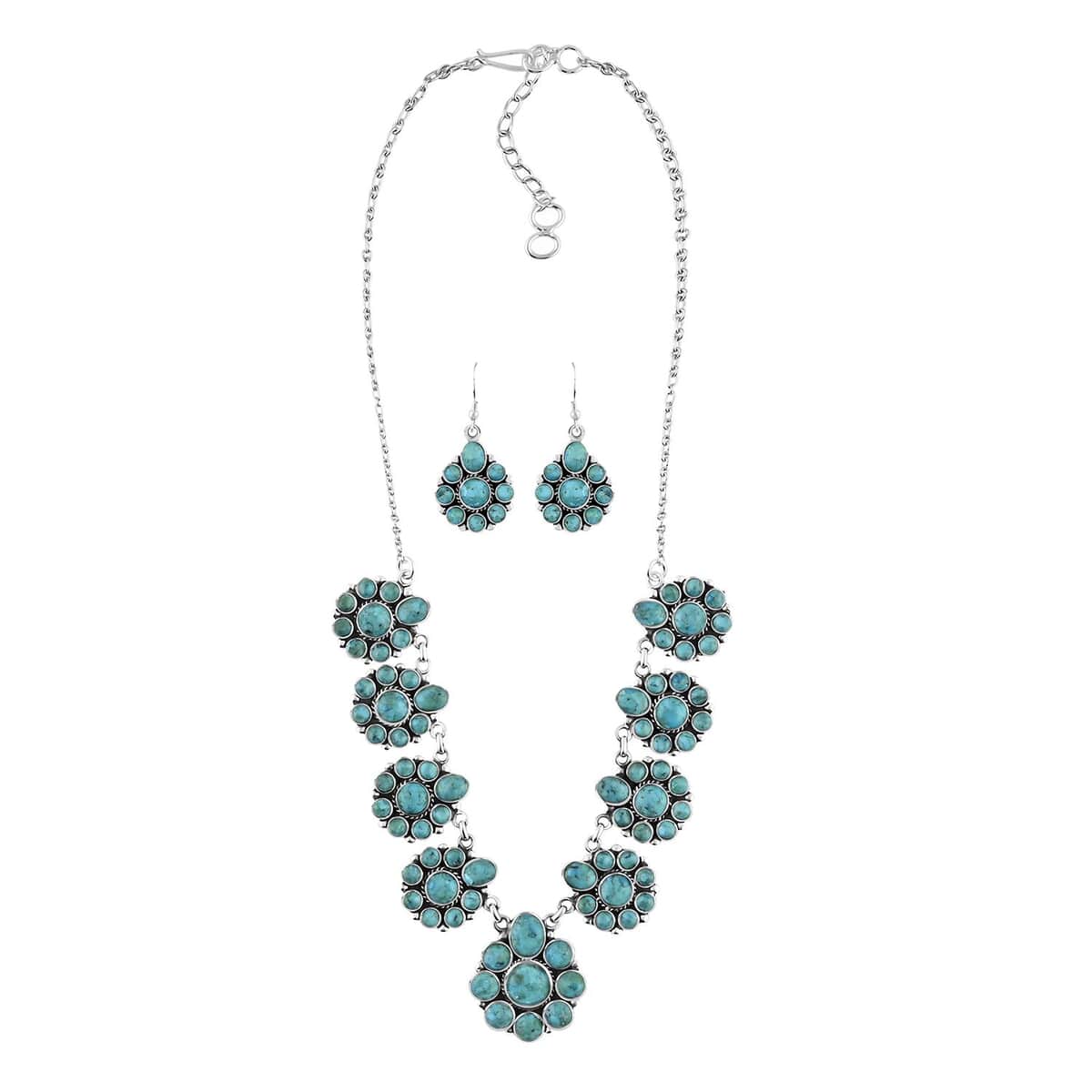 Santa Fe Style Turquoise Earrings and Necklace 18-20 Inches in Sterling Silver 80.00 ctw image number 0