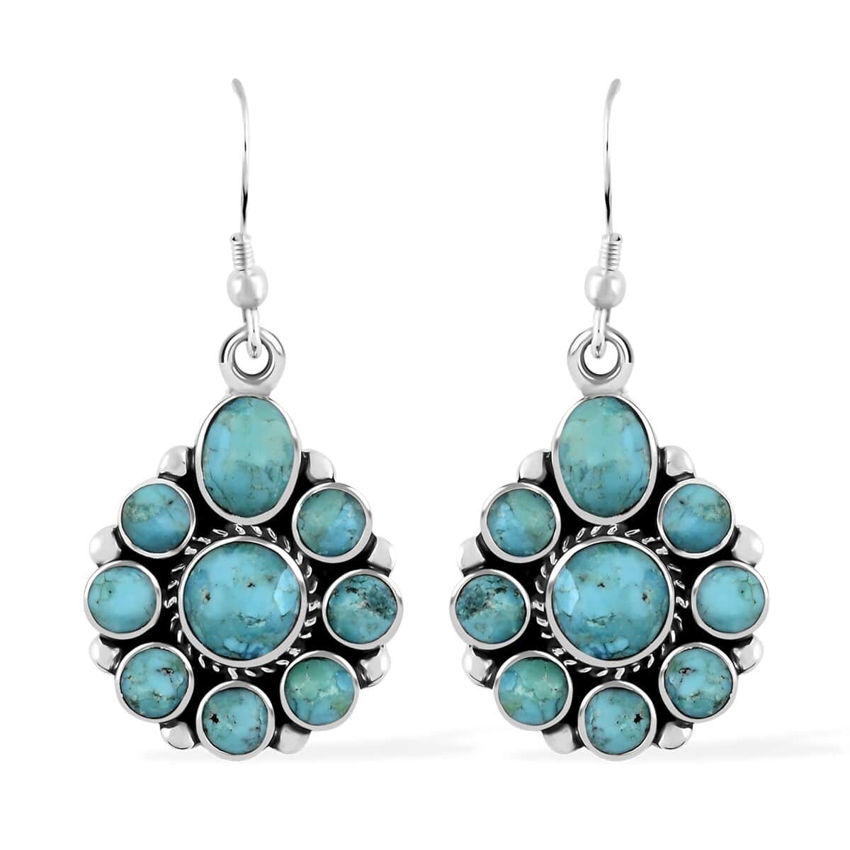 Santa Fe Style Turquoise Earrings and Necklace 18-20 Inches in Sterling Silver 80.00 ctw image number 4