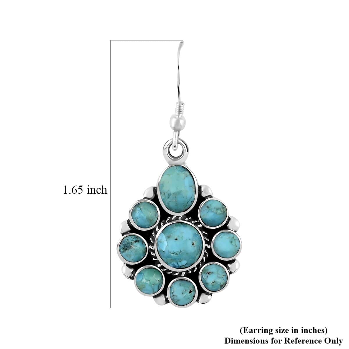 Santa Fe Style Turquoise Earrings and Necklace (18-20 Inches) in Sterling Silver 80.00 ctw image number 6