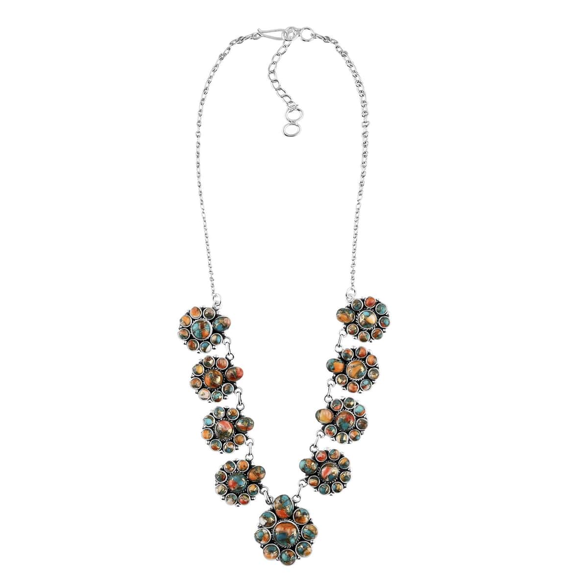 Santa Fe Style Spiny Turquoise Earrings and Necklace 18-20 Inches in Sterling Silver 78.00 ctw image number 1