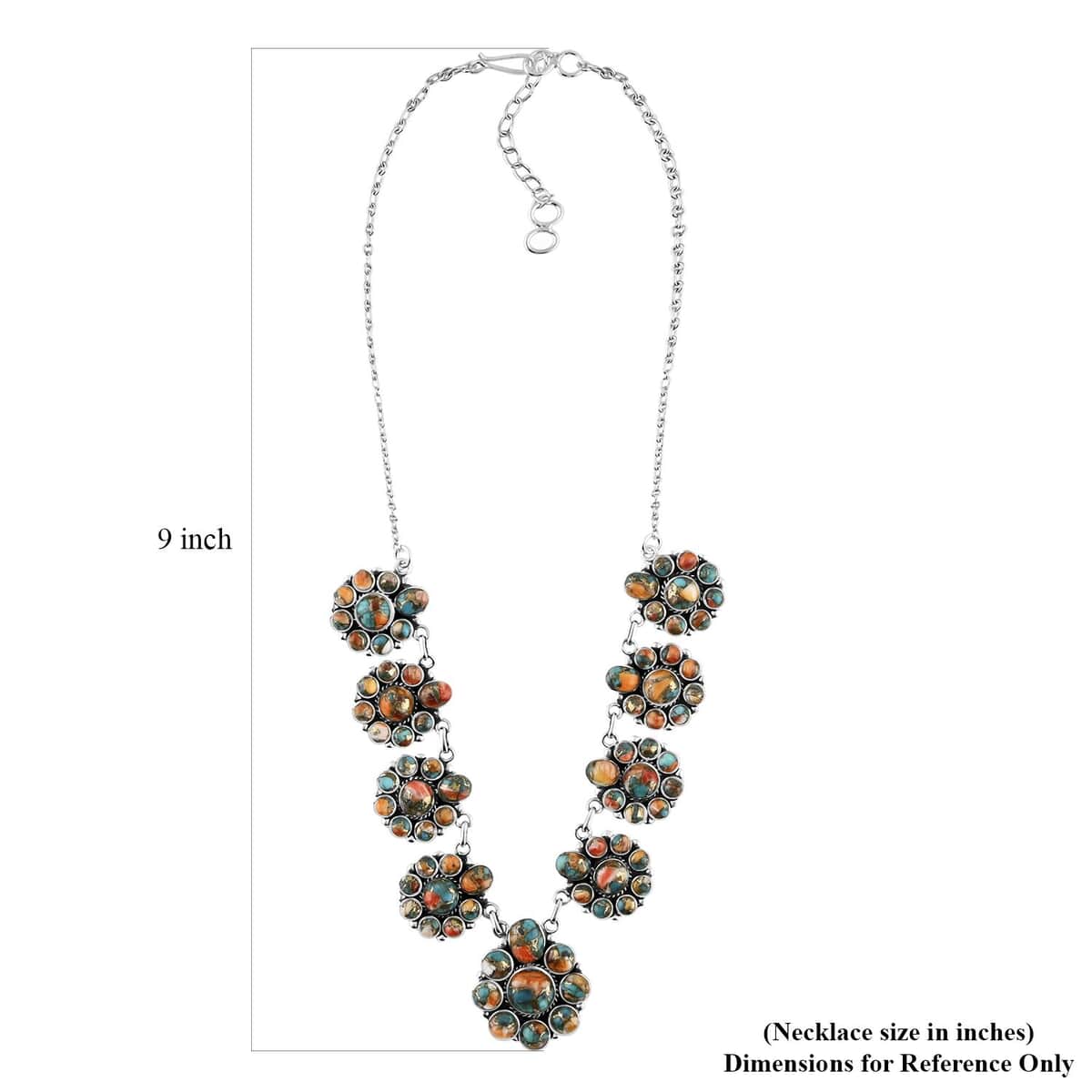 Santa Fe Style Spiny Turquoise Earrings and Necklace 18-20 Inches in Sterling Silver 78.00 ctw image number 3