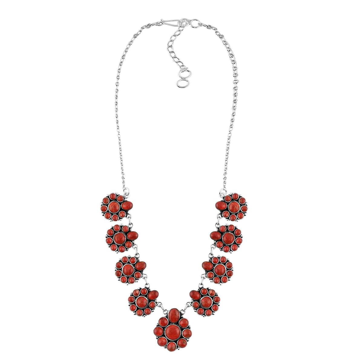 Santa Fe Style Red Coral Earrings and Necklace 18-20 Inches in Sterling Silver image number 1