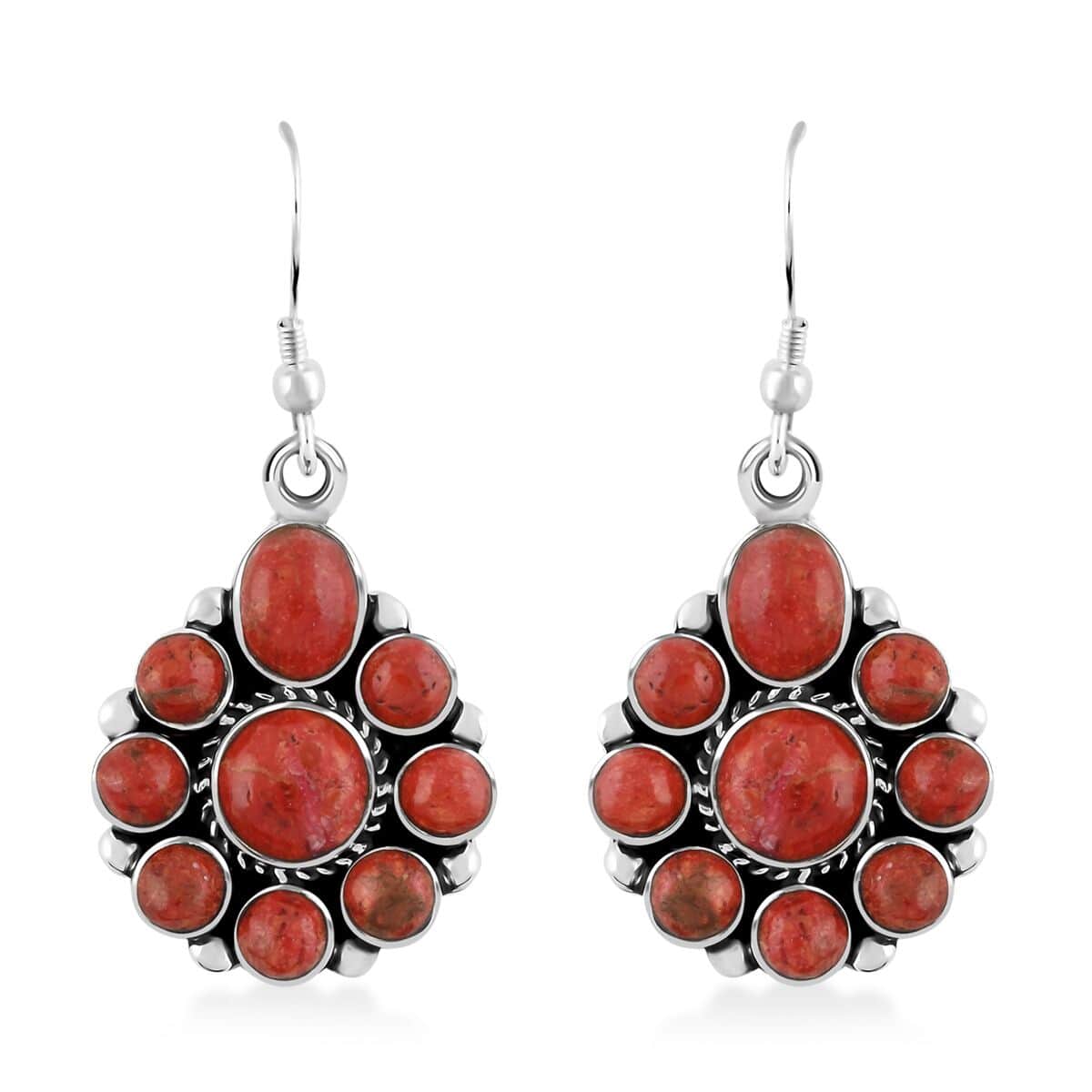 Santa Fe Style Red Coral Earrings and Necklace 18-20 Inches in Sterling Silver image number 4