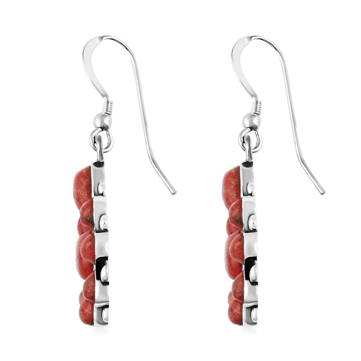 Santa Fe Style Red Coral Earrings and Necklace 18-20 Inches in Sterling Silver image number 5