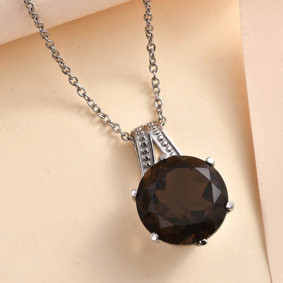 Brazilian Smoky Quartz 7.75 ctw Solitaire Pendant Necklace in Stainless Steel 20 Inches image number 1