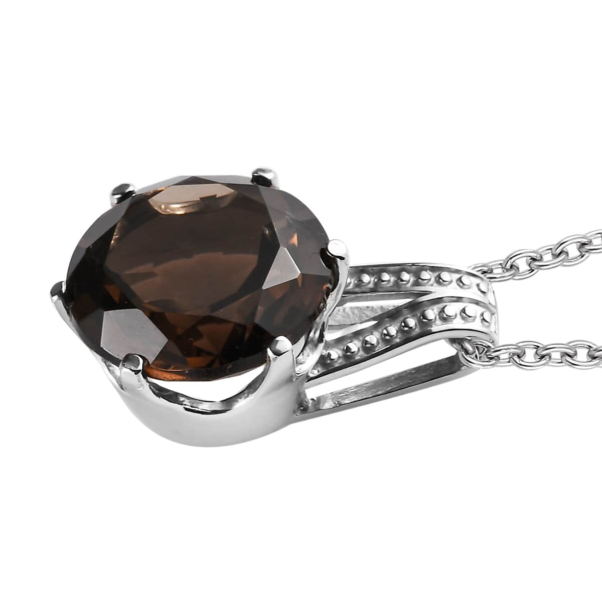 Brazilian Smoky Quartz 7.75 ctw Solitaire Pendant Necklace in Stainless Steel 20 Inches image number 3