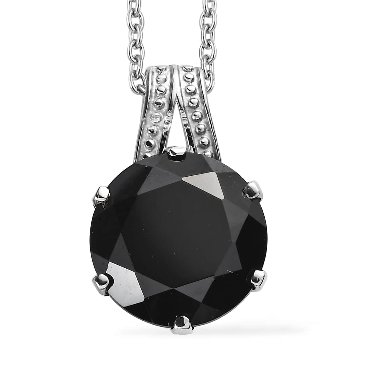 Thai Black Spinel 11.90 ctw Solitaire Pendant Necklace in Stainless Steel 20 Inches image number 0