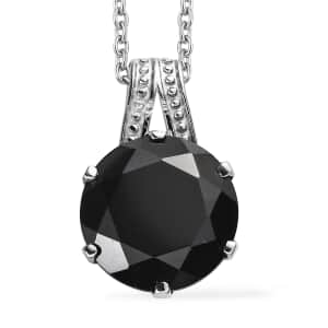 Thai Black Spinel 11.90 ctw Solitaire Pendant Necklace in Stainless Steel 20 Inches