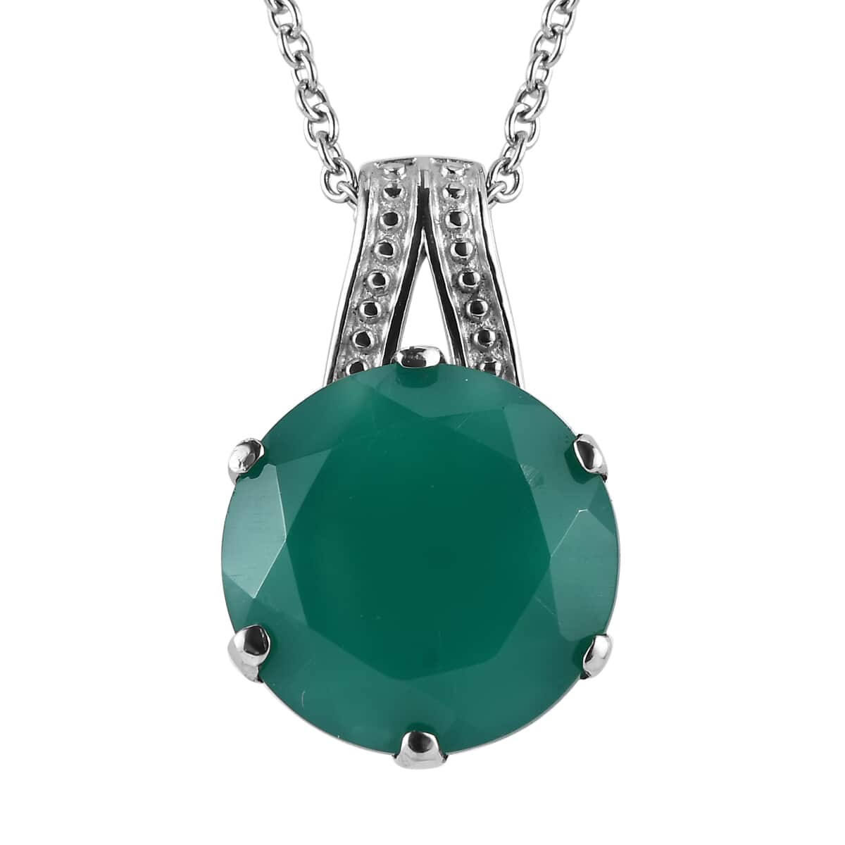 Green Onyx 9.10 ctw Solitaire Pendant Necklace in Stainless Steel 20 Inches image number 0