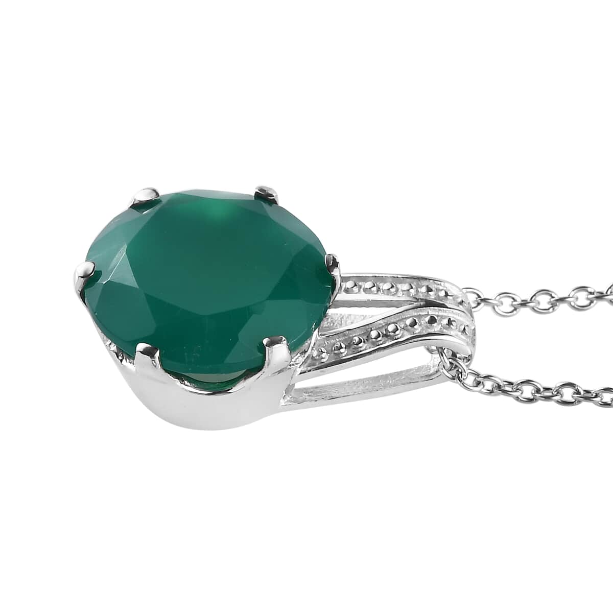 Green Onyx 9.10 ctw Solitaire Pendant Necklace in Stainless Steel 20 Inches image number 3