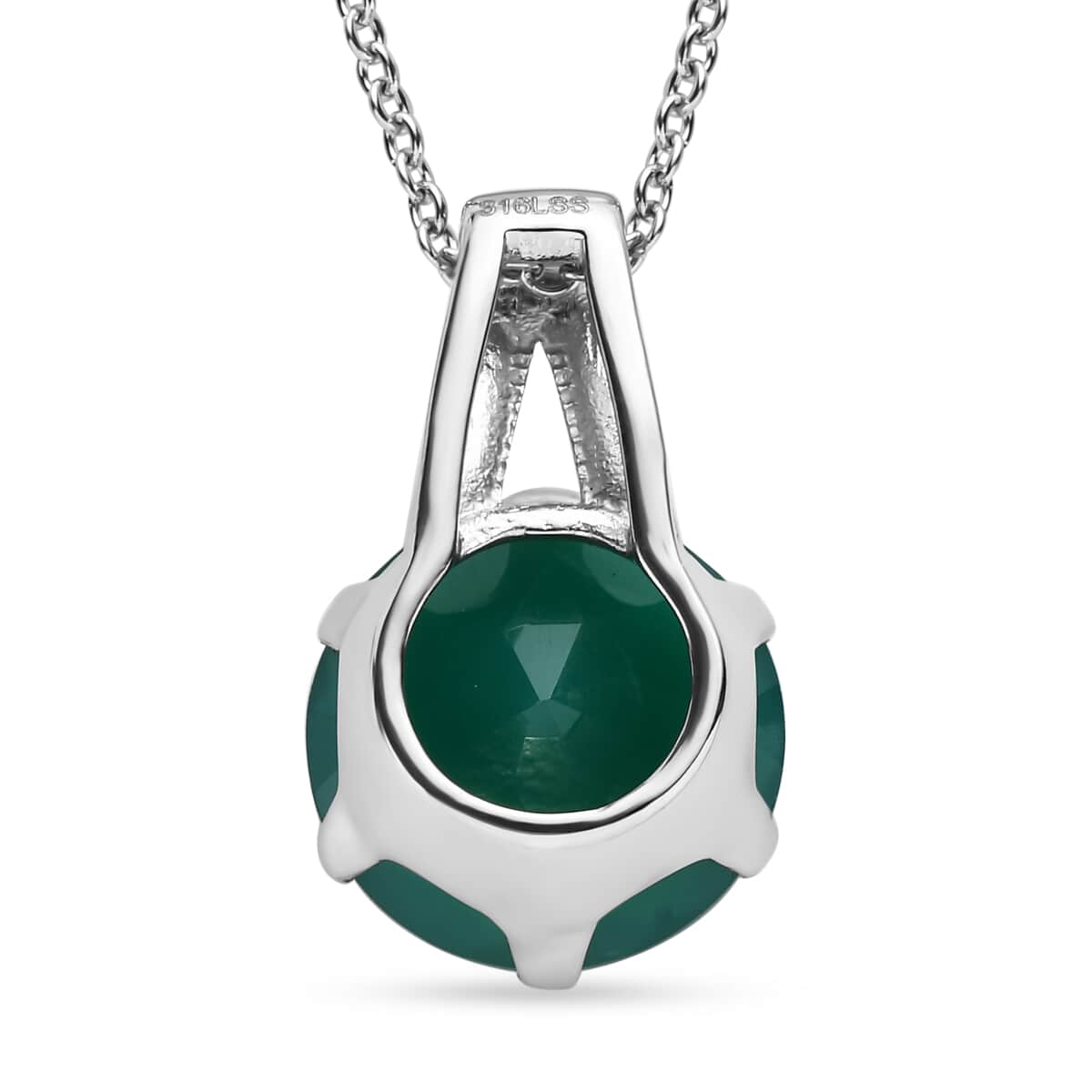 Green Onyx 9.10 ctw Solitaire Pendant Necklace in Stainless Steel 20 Inches image number 4