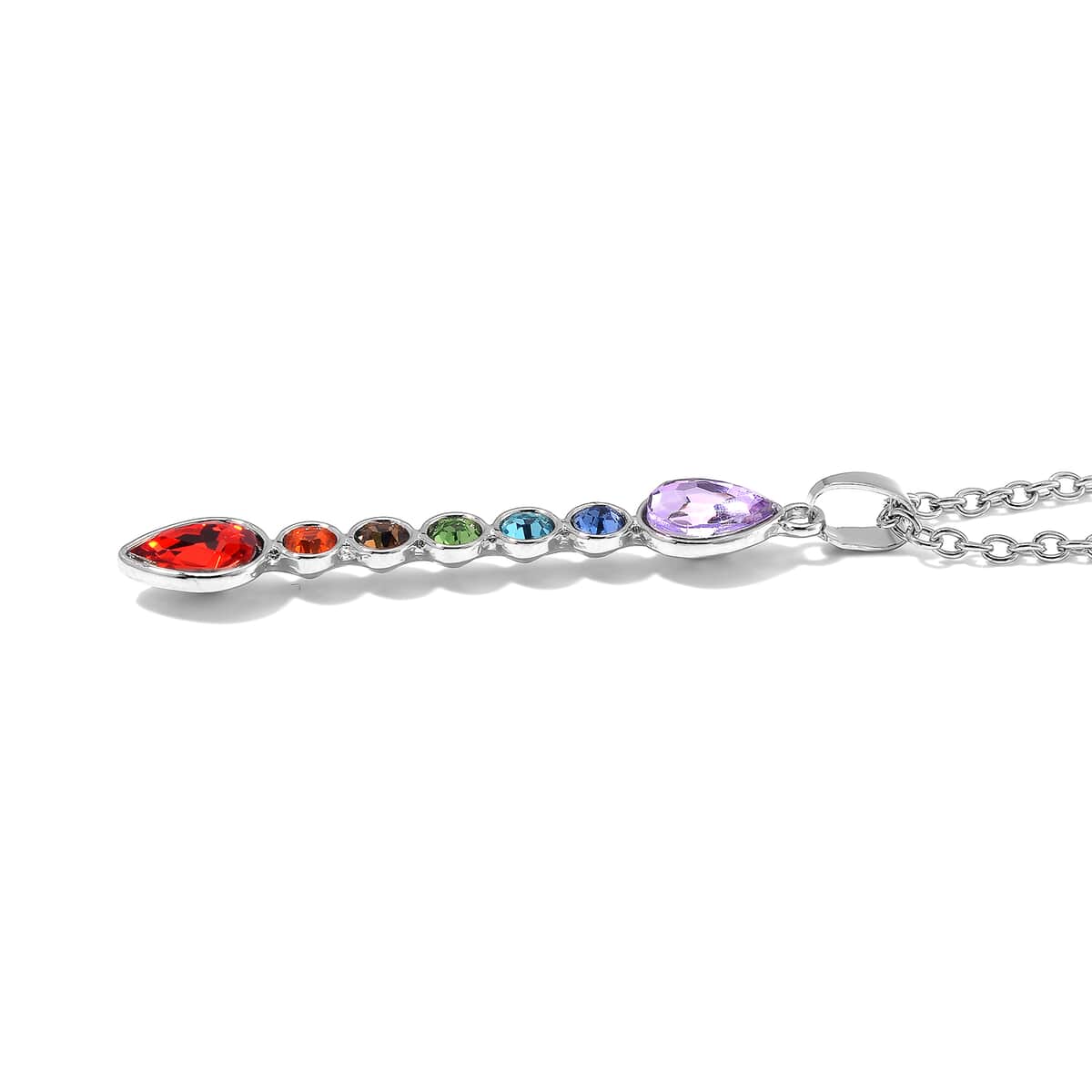 Seven Chakra Color Austrian Crystal Necklace (20-22 Inches) and Earrings in Silvertone image number 2