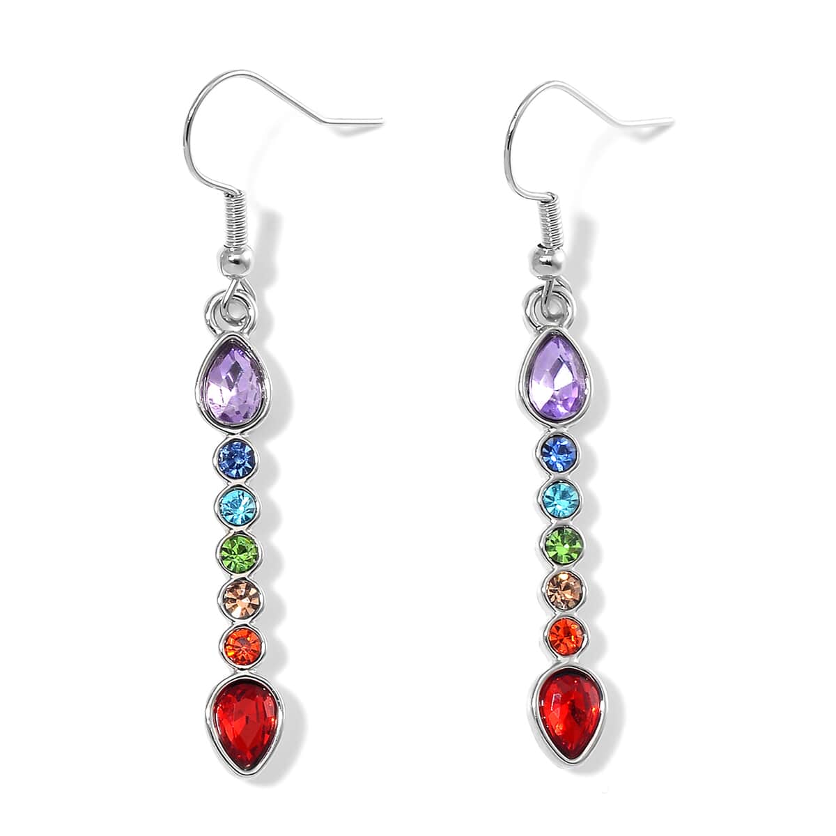 Seven Chakra Color Austrian Crystal Necklace (20-22 Inches) and Earrings in Silvertone image number 5