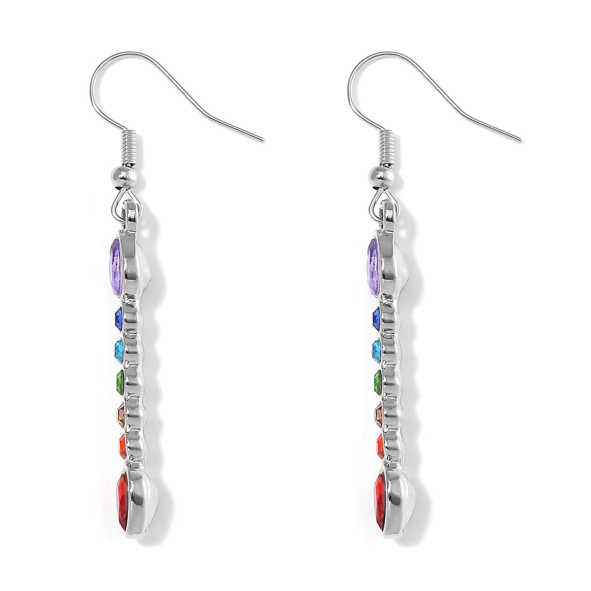 Seven Chakra Color Austrian Crystal Necklace (20-22 Inches) and Earrings in Silvertone image number 6