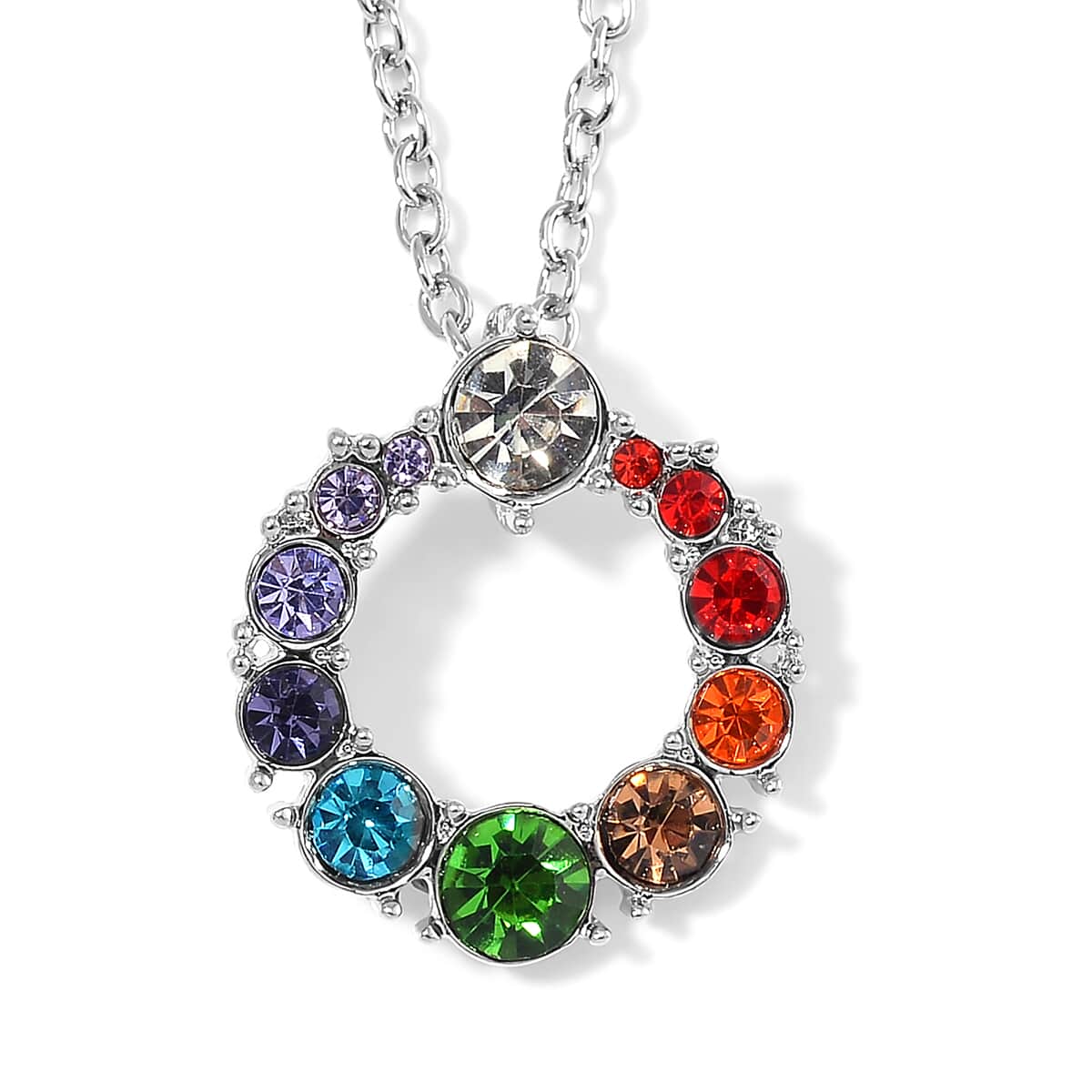 Seven Chakra Color Austrian Crystal Necklace (20-22 Inches) and Earrings in Silvertone image number 2