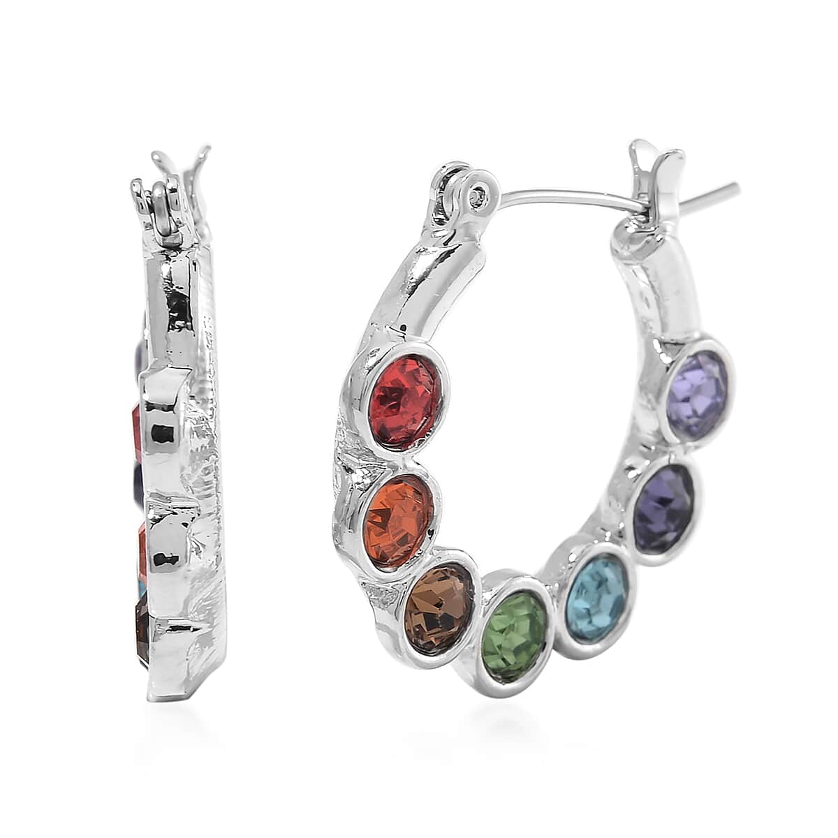 Seven Chakra Color Austrian Crystal Necklace (20-22 Inches) and Earrings in Silvertone image number 6