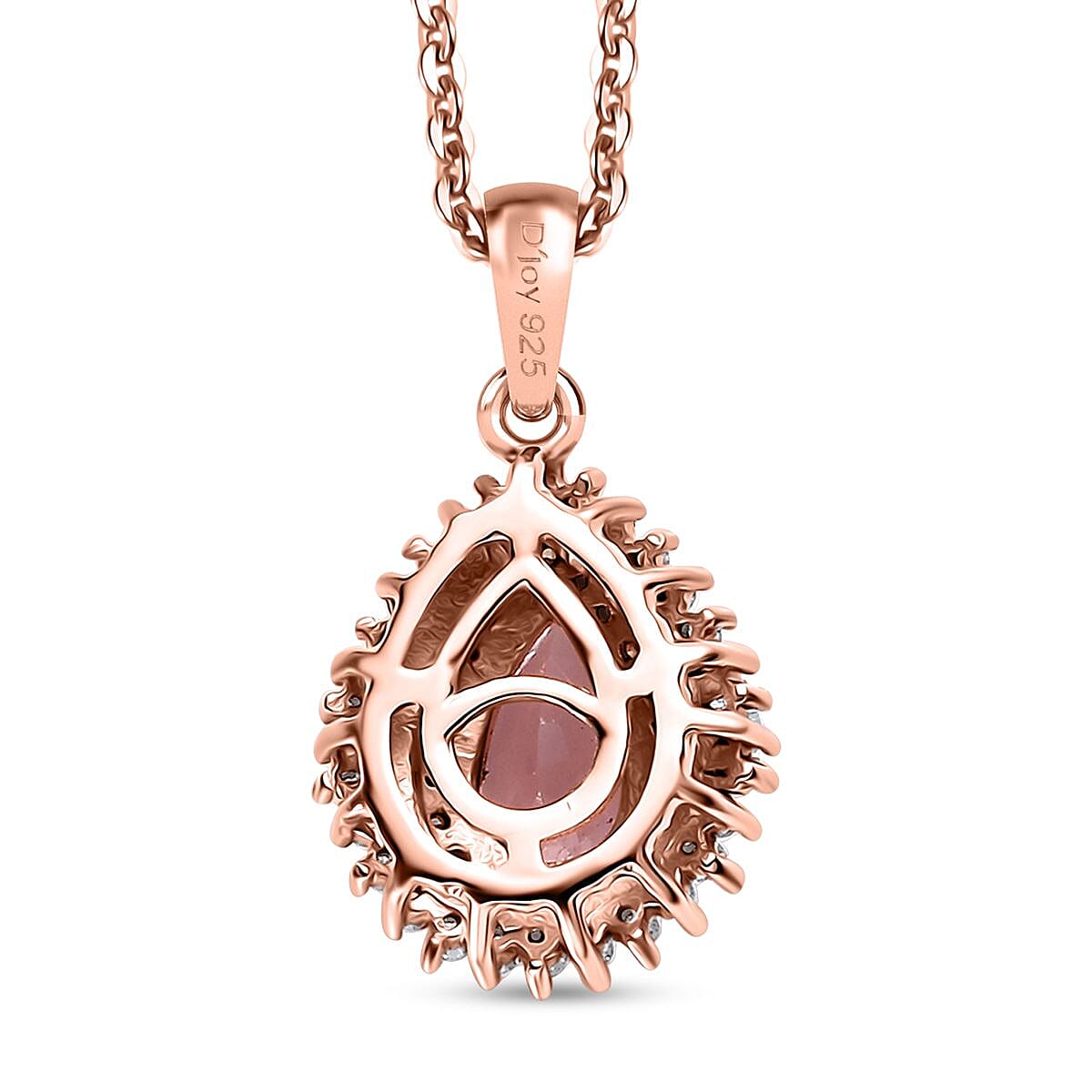 Premium Pink Morganite, Natural Champagne and White Diamond Double Halo Pendant Necklace 20 Inches in 18K Vermeil Rose Gold Over Sterling Silver 1.00 ctw