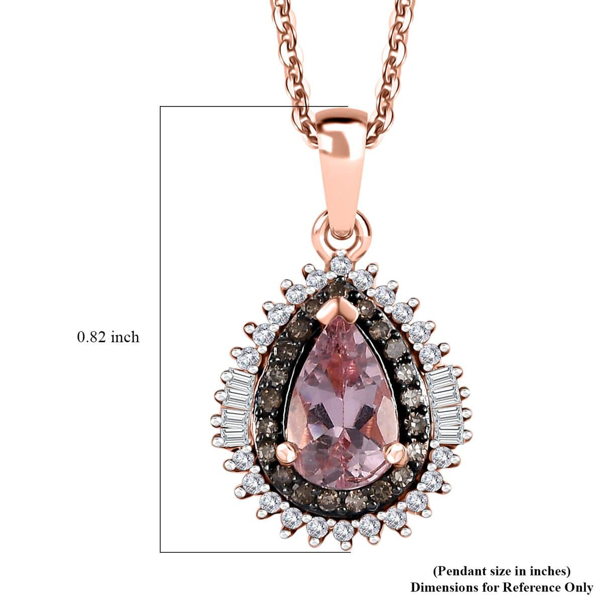 Premium Pink Morganite, Natural Champagne and White Diamond Double Halo Pendant Necklace 20 Inches in 18K Vermeil Rose Gold Over Sterling Silver 1.00 ctw image number 5