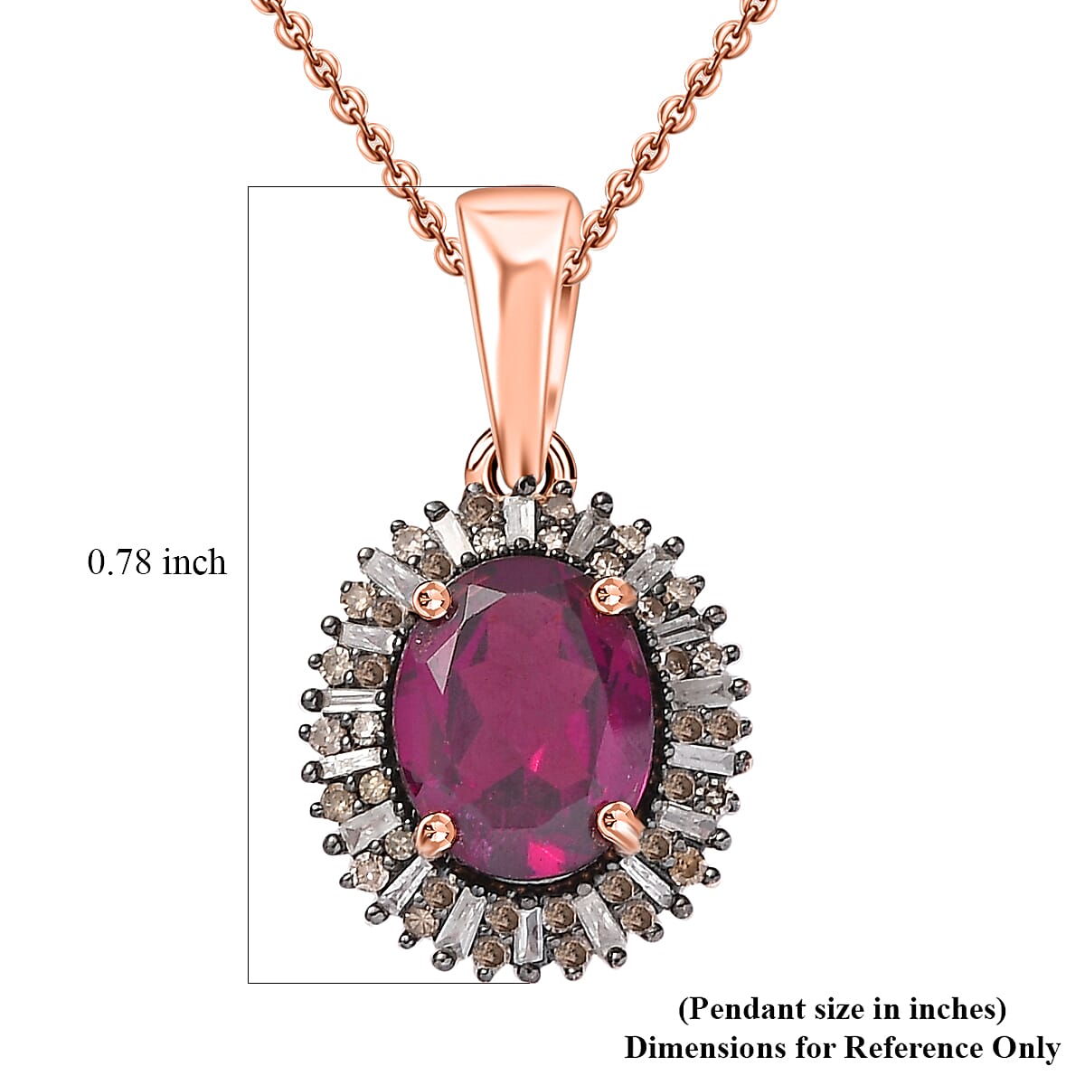 Premium Radiant Ember Garnet, Natural Champagne and White Diamond Sunrays Pendant Necklace 20 Inches in 18K Vermeil Rose Gold Over Sterling Silver 2.50 ctw