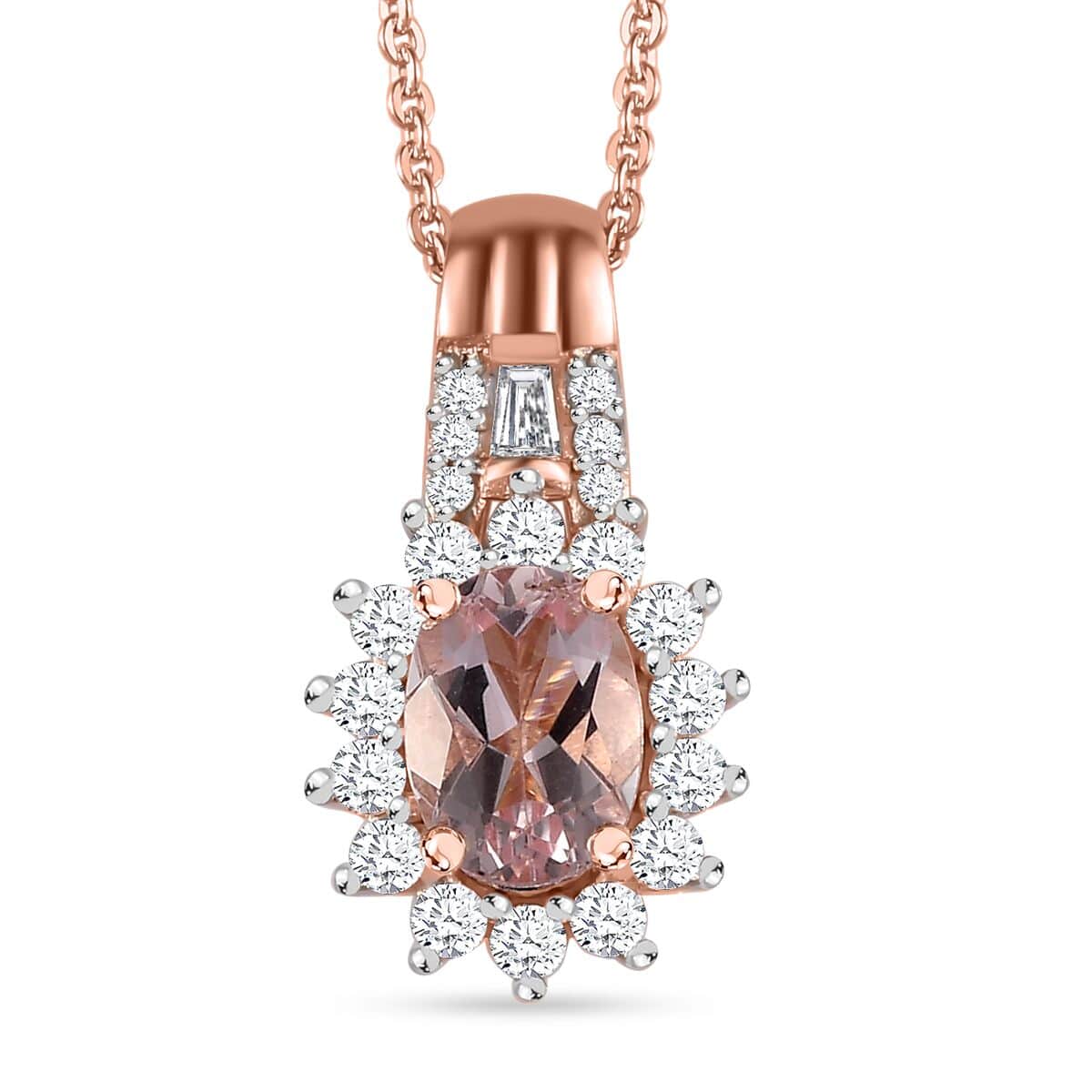 Premium Pink Morganite and Moissanite Pendant Necklace 20 Inches in 18K Vermeil Rose Gold Over Sterling Silver 1.10 ctw image number 0