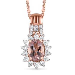 Premium Pink Morganite and Moissanite Pendant Necklace 20 Inches in 18K Vermeil Rose Gold Over Sterling Silver 1.10 ctw
