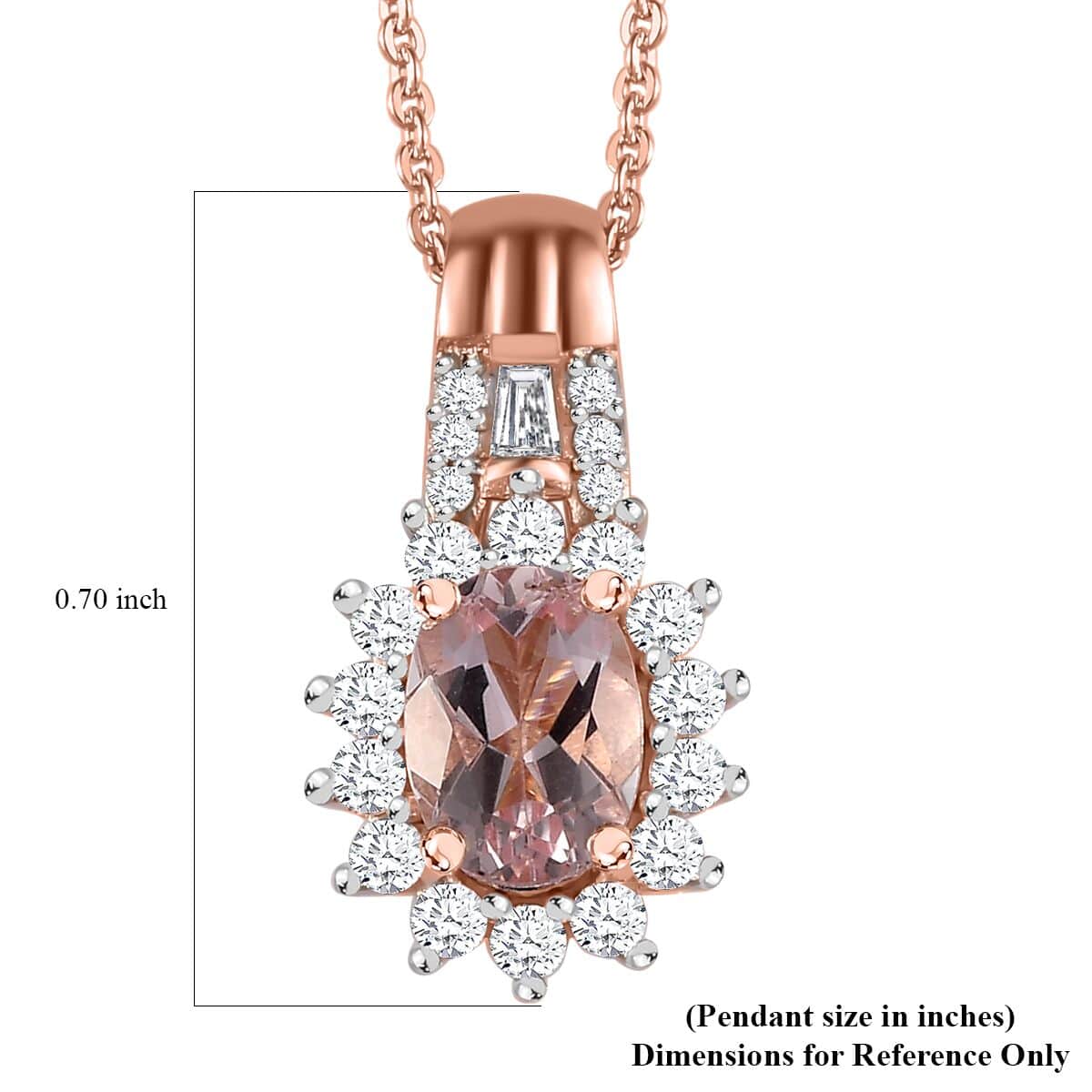 Premium Pink Morganite and Moissanite Pendant Necklace 20 Inches in 18K Vermeil Rose Gold Over Sterling Silver 1.10 ctw image number 6