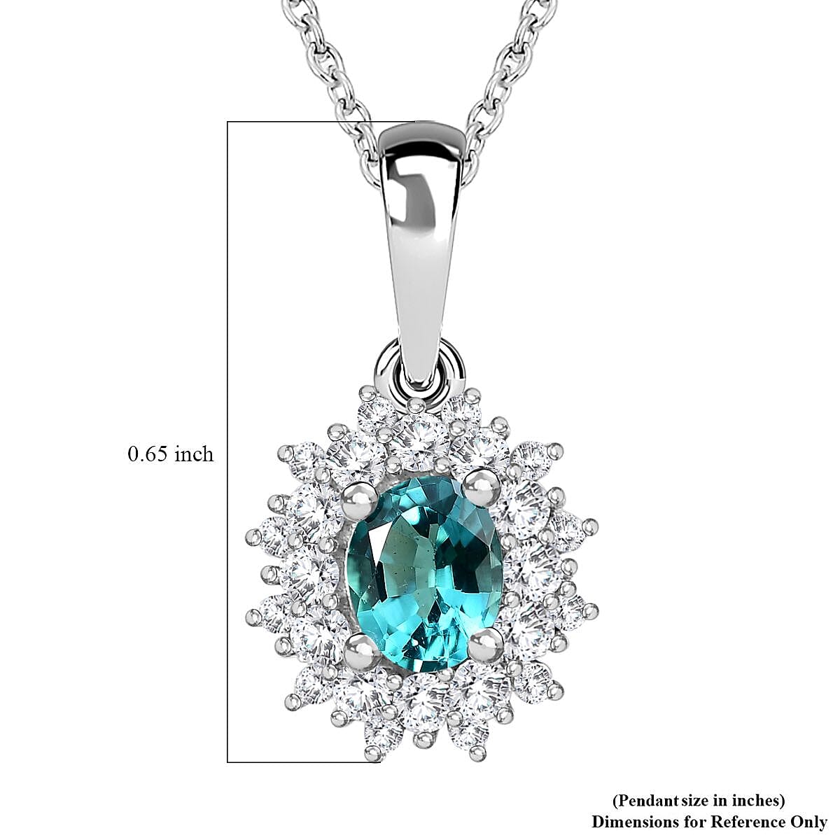 Premium Pirineu Lagoon Tourmaline and Moissanite Sunburst Pendant Necklace 20 Inches in Rhodium Over Sterling Silver 0.70 ctw