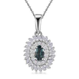 Premium Pirineu Lagoon Tourmaline and Diamond Floral Pendant Necklace 20 Inches in Rhodium Over Sterling Silver 0.55 ctw