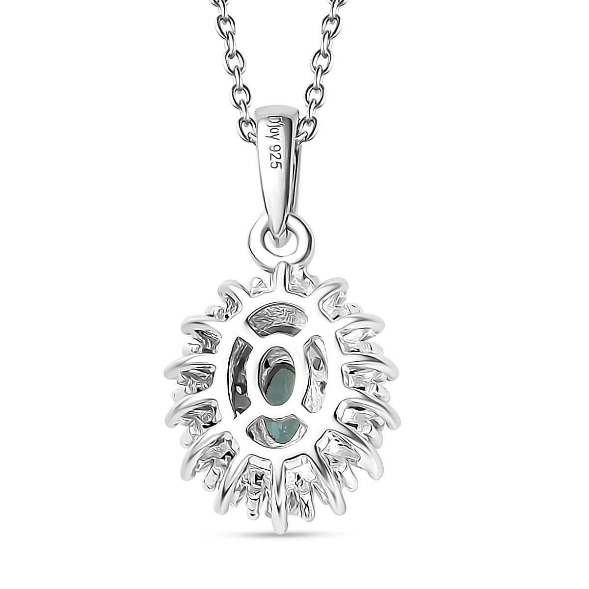 Premium Pirineu Lagoon Tourmaline and Diamond Sunrays Pendant Necklace 20 Inches in Rhodium Over Sterling Silver 0.55 ctw
