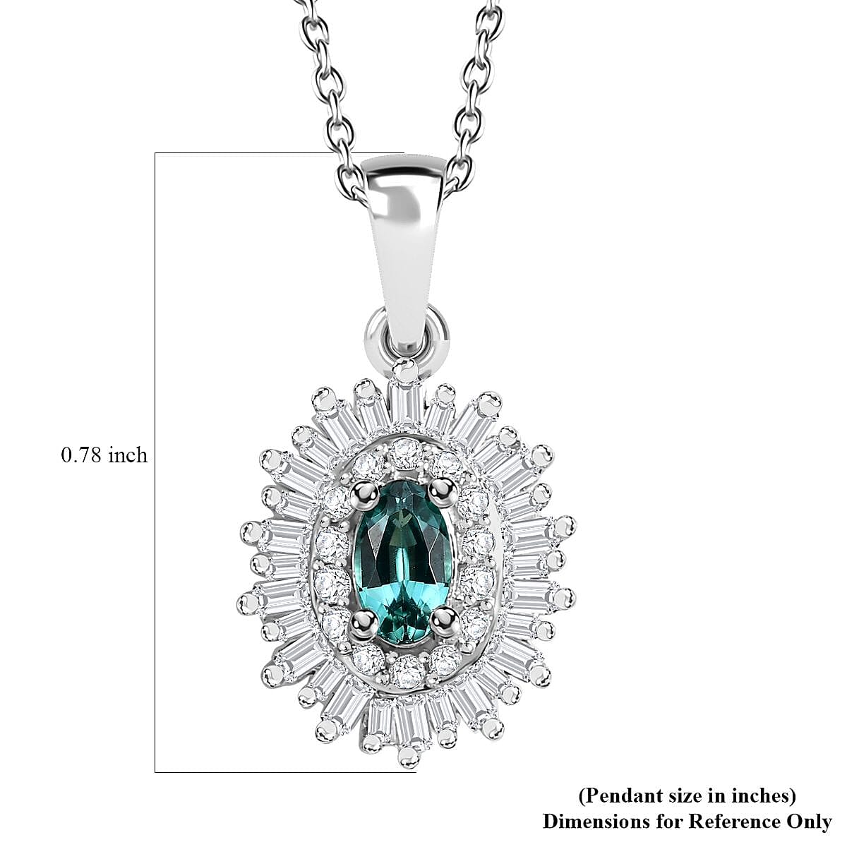 Premium Pirineu Lagoon Tourmaline and Diamond Sunrays Pendant Necklace 20 Inches in Rhodium Over Sterling Silver 0.55 ctw