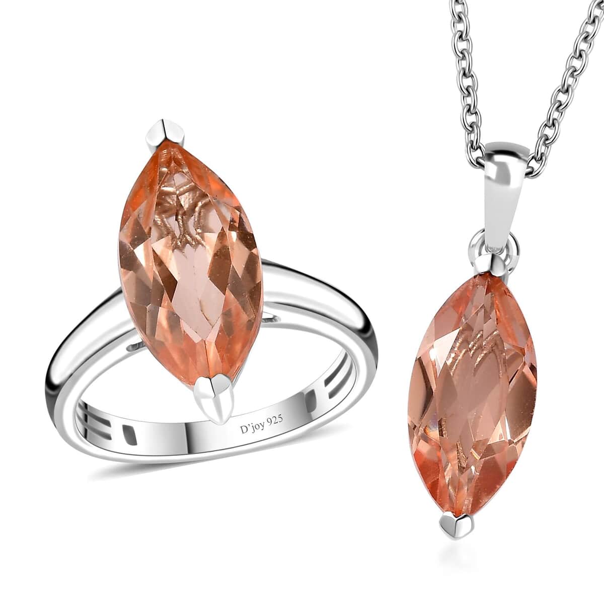 Morganique Quartz (Triplet) Solitaire Ring (Size 6.0) and Pendant in Rhodium Over Sterling Silver with Stainless Steel Necklace 20 Inches 8.40 ctw image number 0