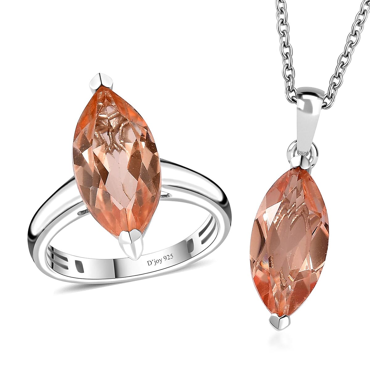 Morganique Quartz (Triplet) Solitaire Ring (Size 7.0) and Pendant in Rhodium Over Sterling Silver with Stainless Steel Necklace 20 Inches 8.40 ctw image number 0